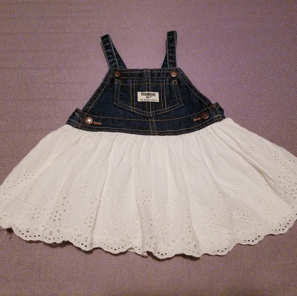 Denim and cotton eyelet dress